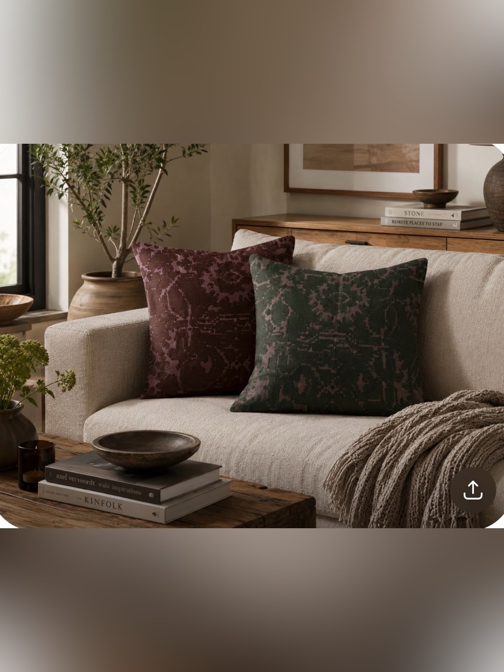 West Elm Decorative Pillow Pair in Burgundy and Forest Green 24X24